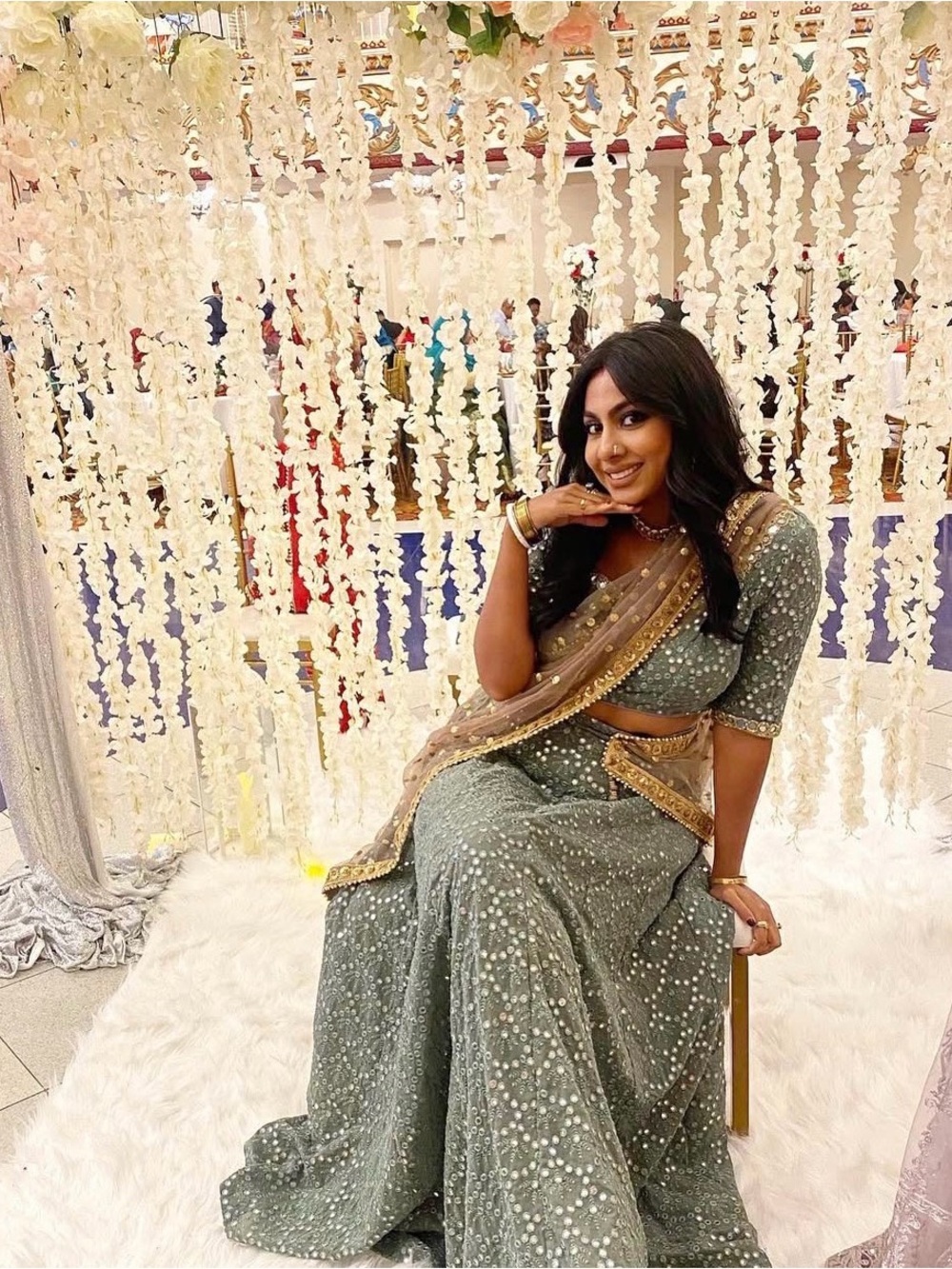 Elegant Sage Green Lehenga with Gold Embellishments